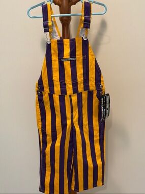 Kids Purple and Gold Striped Overalls Lakers Basketball/LSU colors